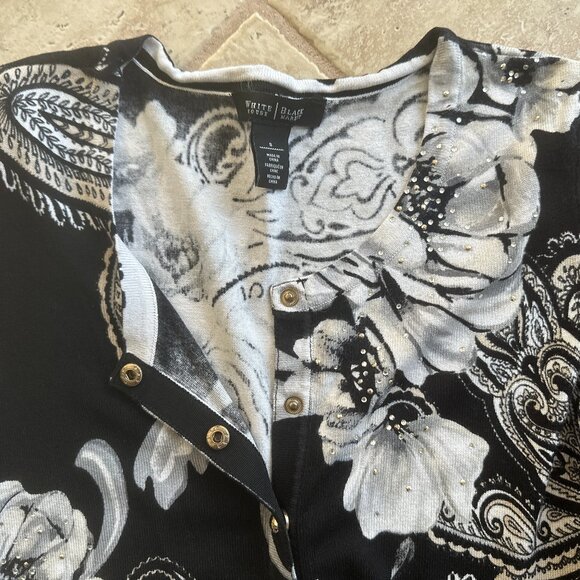 WHITE HOUSE BLACK MARKET FLORAL CARDIGAN W/RHINESTONES:PREOWNED SMALL - Picture 12 of 14